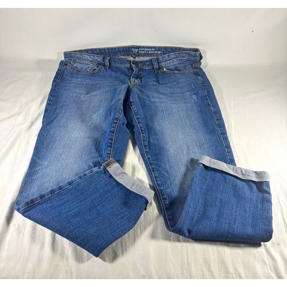 Gap Boyfriend Fit Women’s Blue Medium Wash Denim Relaxed Cuffed Jeans 14 32